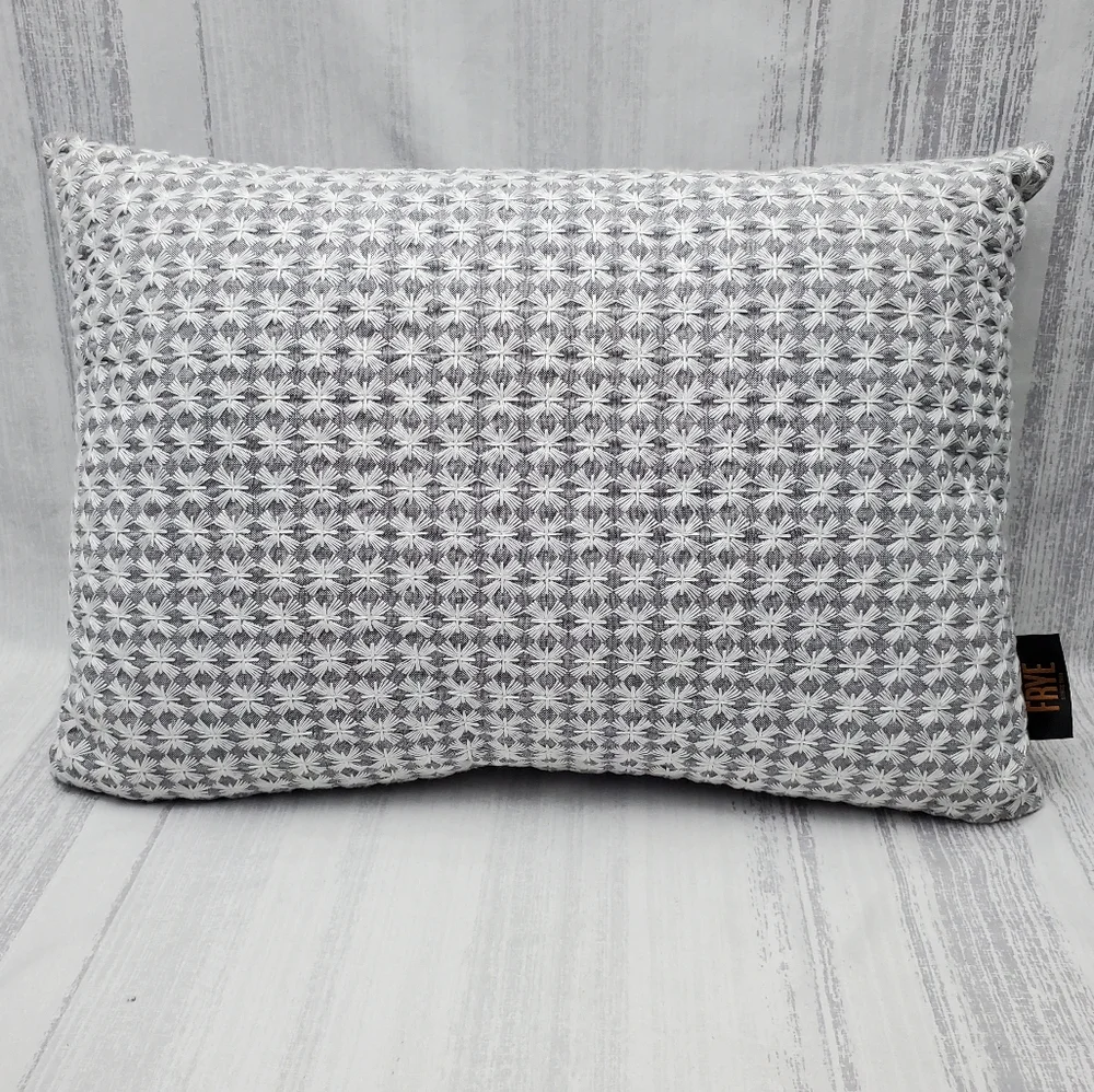 FRYE Decorative Embroidery Pillow From the 4 Piece Queen Quilt Set gray & white